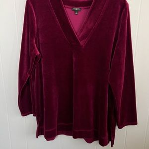 Really Nice TALBOTS Velour V-neck pullover.  Deep red burgundy in Plus sz. X.